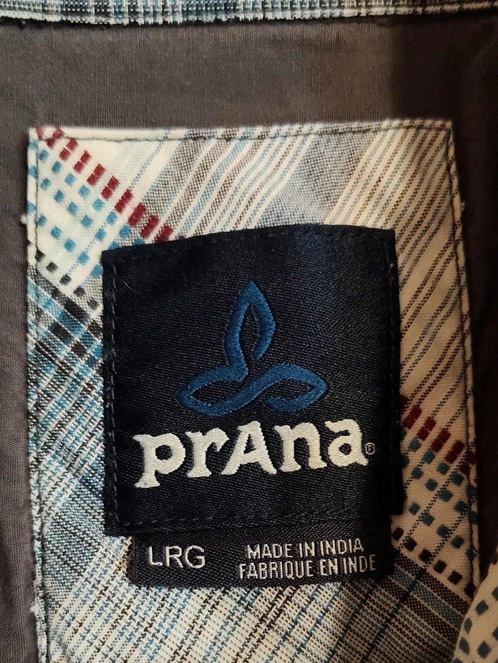 prAna Mens Tamrack Organic Cotton Blend Shirt Blue Plaid Contrast Stitch India L - Picture 13 of 14